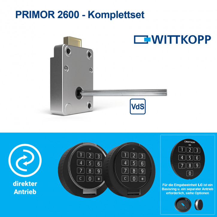 Carl WITTKOPP PRIMOR 2600 KOMPLETTSET - Elektronikschloss Drehriegelschloss EN 1300 B VdS II 2, bestehend aus Einzelkomponenten: