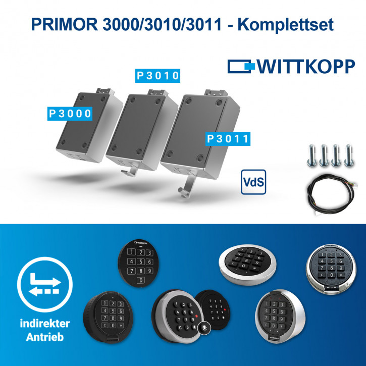Carl WITTKOPP PRIMOR 3000/3010/3011 KOMPLETTSET - Elektronikschloss Motorschloss mit/ohne Notschloss, bestehend aus Einzelkomponenten: